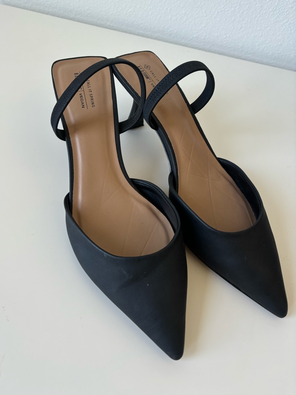 Aldo Black Pointed Slingback Heels with Tan Insole